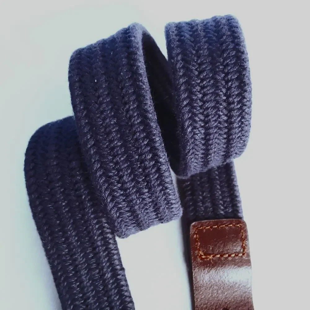 💎Crewcut Boys Braided Elastic Belt Size Medium Navy Blue Bungee Brown Leather